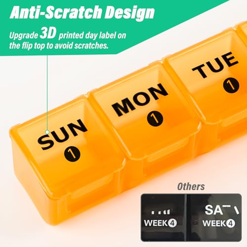 Mossime Monthly Pill Organizer 28 Day, Large 4 Week Medicine Dispenser | Food Grade PP, BPA Free, 3D Printed Labels, 8 Fish Oils per Slot, Drop-Proof Case, for Seniors & Travel