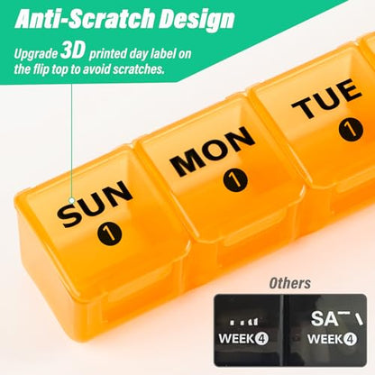Mossime Monthly Pill Organizer 28 Day, Large 4 Week Medicine Dispenser | Food Grade PP, BPA Free, 3D Printed Labels, 8 Fish Oils per Slot, Drop-Proof Case, for Seniors & Travel