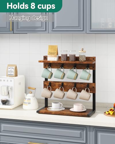 IBUYKE Countertop Mug Tree,Coffee Mug Cup Holder,Brown TBJ002H | Coffee Cup Holder Mug Display Organizer Mug Holders for Home Station Organizer Mug Stand Rack for Countertop Kitchen
