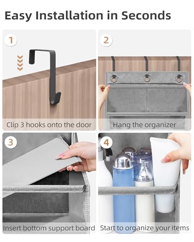 STORAGE MANIAC Over the Door Organizer 6-Shelf Closet Hanging Storage with 14 Mesh Pockets, 66lbs Capacity Clear Deep Pockets Behind Door Storage for Nursery, Bathroom, Bedroom, 1 Pack Grey