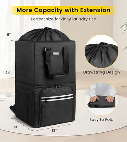 Vorspack Laundry Bag Backpack - Extra Large Laundry Bags with Shoulder Straps Heavy-duty 2 in 1 Laundry Hamper Basket for College Dorm Camp Laundromat Room Essentials - Black