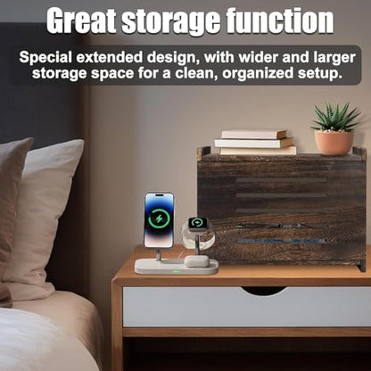 Wooden Router Box Hider Large Charcoal Retro with Cable Management, Modern Wifi Router Shelf Storage Box Wifi Box Hider for Home and Office