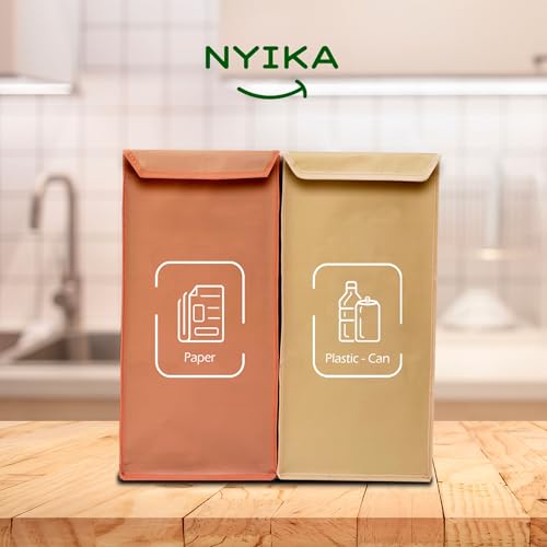 NYIKA - Recycling Organizer - Reusable Recycling Bags - Recycling Sorter - Trash Sorting Bins - 2 Compartment Recycle - Pack of 2 Bags with Lid