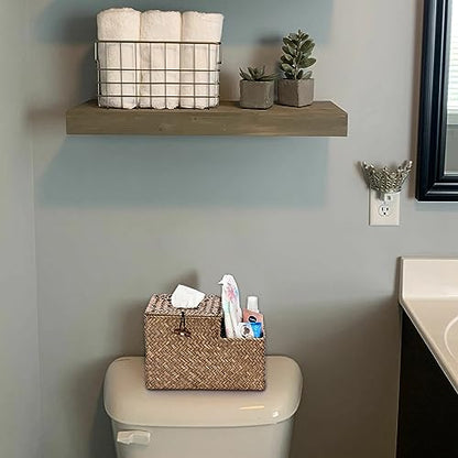 Sumnacon Tissue Box Cover Square Tissue Box Woven Seagrass Tissue Box Holder with Side Organizer, Rustic Tissue Holder for Living Room Bathroom Bedroom Kitchen Office Table Desk, Coffee