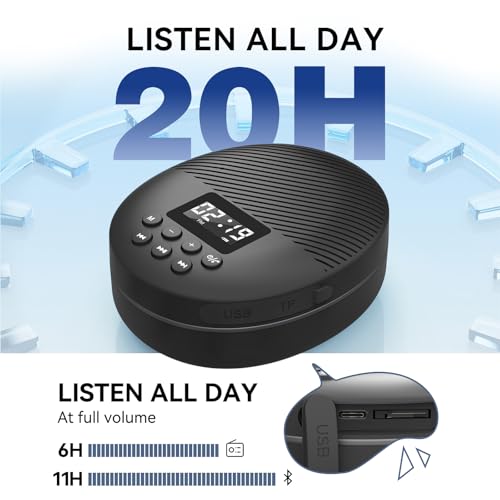 AGPTEK Bluetooth 5.4 Shower Radio Speaker, Waterproof Bathroom FM Radio | 12H Long Playback Time, Suction Cup & Lanyard, LCD Screen Display, Handsfree Calling, Storage Card Playback (Black)