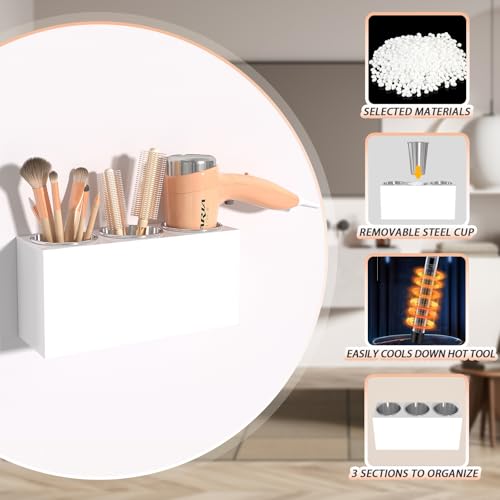 White Acrylic Hair Tool Organizer Wall Mount for Bathroom | Wall mount screw installation, Multi compartment storage, Moisture resistant acrylic material, Easy clean