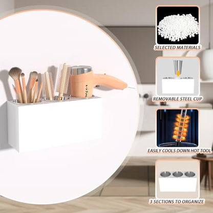 White Acrylic Hair Tool Organizer Wall Mount for Bathroom | Wall mount screw installation, Multi compartment storage, Moisture resistant acrylic material, Easy clean
