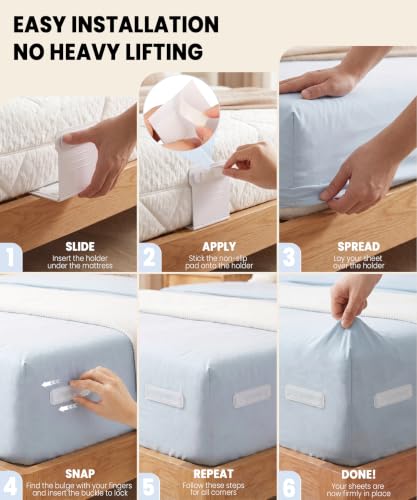 Bed Sheet Holders for Corners - Adjustable Mattress Sheet Straps & Fitted Sheet Clips, Professional Bed Sheet Grippers & Fasteners to Keep Sheets in Place, Secure Sheet Lock