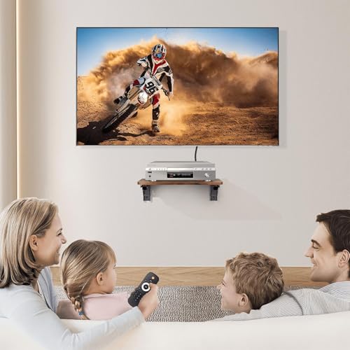 Projector Shelf for Wall, Foldable Floating TV Shelf, Wall Mount DVD Shelf with Heavy-Duty Brackets Under TV for Cable Box, Games Console, 16.5 x 11 Inches, Rustic Brown