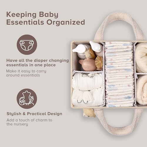 Baby Diaper Caddy Organizer with Handle, Boy & Girl Shower Gift Basket, Portable Diaper Storage Basket Bin for Wipes, Newborn Baby Essentials Registry Search Must Haves, Car Caddy Organizer