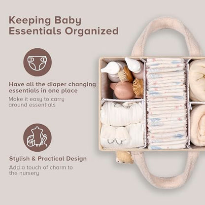 Baby Diaper Caddy Organizer with Handle, Boy & Girl Shower Gift Basket, Portable Diaper Storage Basket Bin for Wipes, Newborn Baby Essentials Registry Search Must Haves, Car Caddy Organizer