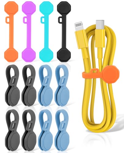12 PCS Silicone Magnetic Cable Ties, Reusable cord Organizer clips | magnet cord holder for phone charging, compatible with USB/lightning cables, bookmarks, whiteboard magnets, fridge magnets