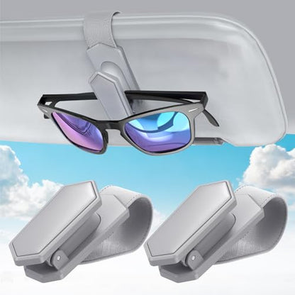 One-Handed-Operation Sunglasses Holder for Car, Visor Sunglass Holder Clip, Car Accessories Interior, Universal Fit Silicone Padded Visor Sunglass Holder Car, Unmatched Durability (2 Pack)