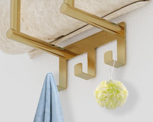 Gold Towel Rack with Shelf, Bethom Bath Towel Storage for Bathroom, Stainless Steel, 3 Hooks Towel Racks for Small Bathroom Wall Mounted