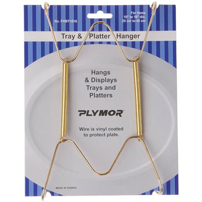 Plymor Gold Tray & Platter Hanger for 10-16 inch Platters | Spring-steel, wall-mountable; edge hooks grip the rim of platters & serving trays; 8.25 x 4.75 x 0.875 inches (H x W x D)