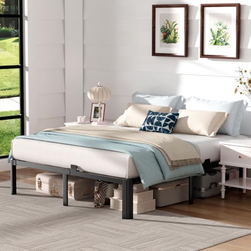 King Size Bed Frame,14 Inch 3500LBS Heavy Duty Metal Platform No-Squeaking | Headboard Compatible, No Box Spring Needed, Mattress Retainer, Round Corner Legs, Under-bed Storage, Easy Set-up,For Bedroom