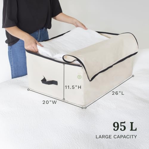 Canvas Storage Bags for Comforters and Blankets - X-Large Zippered Storage Bags for Blankets, Comforters, and Clothes - Easy Storage Under Bed, 100% Cotton, Breathable with Carrying Straps (2 Bags)