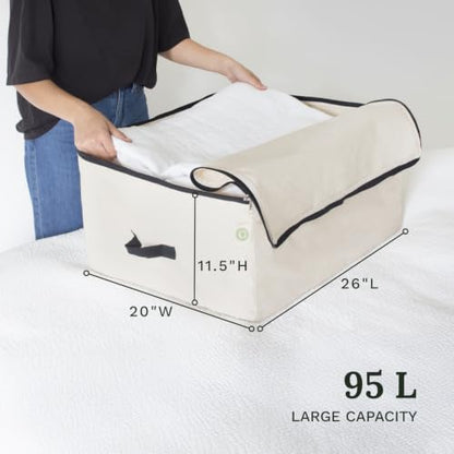 Canvas Storage Bags for Comforters and Blankets - X-Large Zippered Storage Bags for Blankets, Comforters, and Clothes - Easy Storage Under Bed, 100% Cotton, Breathable with Carrying Straps (2 Bags)