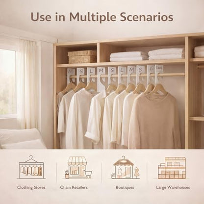 Leinuosen 25 Pack Clothing Rack Size Dividers with Labels, Large Rectangular Clothing Closet Dividers Plastic Size Label Hangers for Sorting Clothes Color, Brand (White)