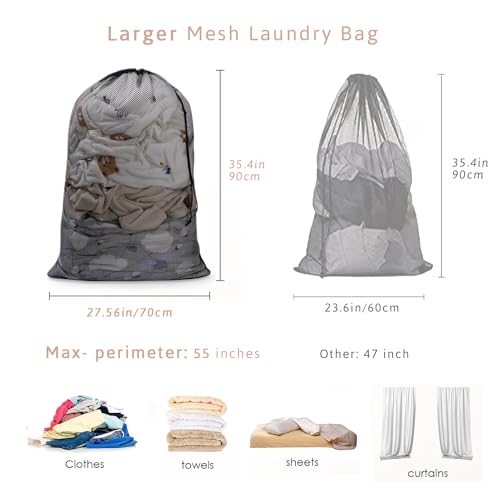 Meowoo Large Mesh Laundry Bag, 27×36inch Heavy Duty Mesh Laundry Bags Drawstring Lockable, Laundry Hamper Liner, Machine Washable, for Travel,Storage, Sports Factories, Dorms, Black 1pcs