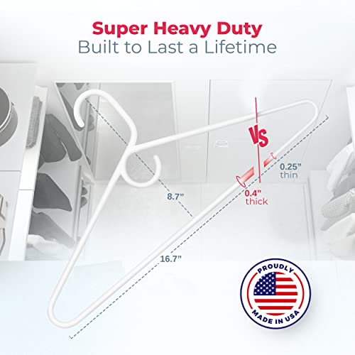 Super Heavy Duty Clothes Hangers 36 Pack – Made in the USA - 10lb Capacity, Thick Plastic Hangers for Pants, Coats, Jackets, Jeans and Adult Clothing – White