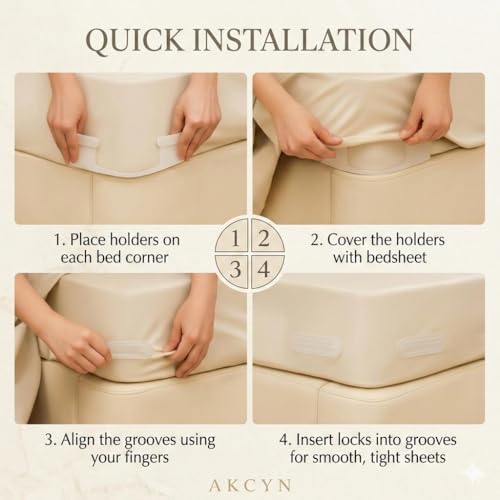 Bed Sheet Holders for Corners — 4-Pack Sheet Suspenders & Sheets Holder, Strong Grip Bed Accessories,Fitted Sheet Holder, Keeps Sheets Tight & Smooth, Easy Install & Fits All Mattress Type