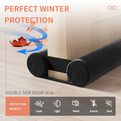 Door Draft Stopper for Doors 29-35" No Adhesive Dr... (Black | Flannel)