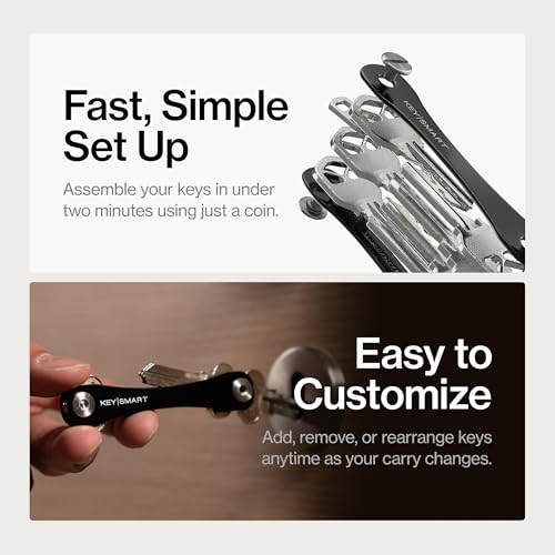 KeySmart Original Key Holder - Compact Key Organizer for Key Chain, Minimalist Clutter-Free EDC Keychains Key Ring, Black, 8 Keys
