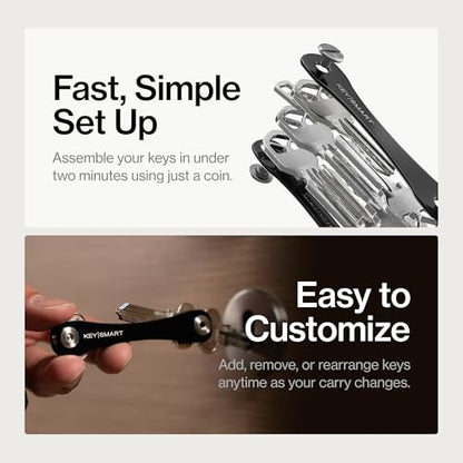 KeySmart Original Key Holder - Compact Key Organizer for Key Chain, Minimalist Clutter-Free EDC Keychains Key Ring, Black, 8 Keys