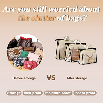 fazhongfa 5 PCS Hanging Handbag Storage Organizer Non-Woven Transparent Dust-proof Homewares Purse Wallet Closet Storage Bag with Zipper and Handle (XL)