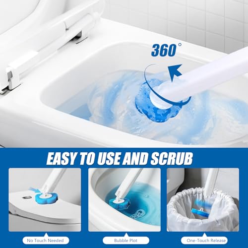 Disposable Toilet Brush Set, 2 Pack with 72 Refills & Wall Holder | 360° Swivel Head, Deep Scrubbing Toilet Bowl Cleaner, One-Touch Disposal, Toilet Wand for Sinks, Tubs & Floor Drains