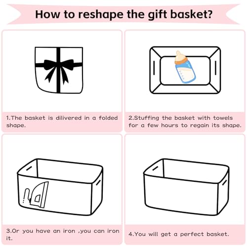 OIAHOMY Large Woven Storage Basket with Handles for Nursery Living Room Shelves, Bow Basket for Gifts Empty with Gift Bags and Ribbons for Baby Showers Pet Toy Bin - Pink