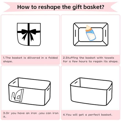OIAHOMY Large Woven Storage Basket with Handles for Nursery Living Room Shelves, Bow Basket for Gifts Empty with Gift Bags and Ribbons for Baby Showers Pet Toy Bin - Pink