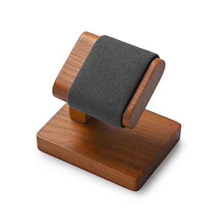 Solid Wood Single Watch Display Stand Wristwatch Holder Grey | with soft microfiber cushion, scratch-resistant protective design for home storage, retail display and watch photography