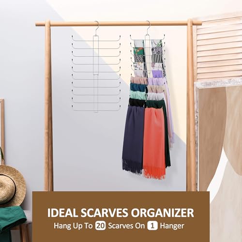 2 Pack Scarf Hanger, Scarf Organizer for Closet, Holds 40 Scarves | Sturdy Metal Scarf Holder Hijab Rack with 40 Hooks, 360° Rotating, Foldable Design, Hanging Closet Organizers and Storage