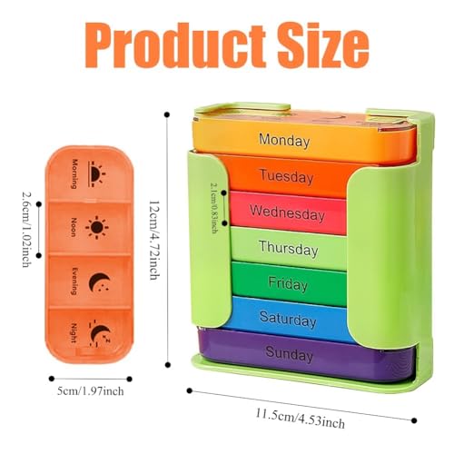7-Day Medication Organizer - for Effortless Health Management: Stackable Weekly Pill Organizer with 7(Days)×4(Morning/Noon/Evening/Night) Compartments | Travel-Friendly Home Supply (Balck)