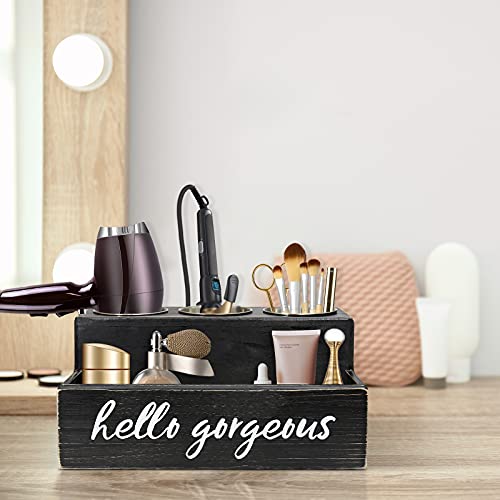 Unistyle Hair Blow Dryer Holder Black Curling Iron Holder Countertop, Hair Tools & Styling Supplies Organizer Flat ,Bathroom Counter Organizer for Accessories, Makeup, Toiletries Storage