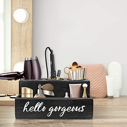 Unistyle Hair Blow Dryer Holder Black Curling Iron Holder Countertop, Hair Tools & Styling Supplies Organizer Flat ,Bathroom Counter Organizer for Accessories, Makeup, Toiletries Storage
