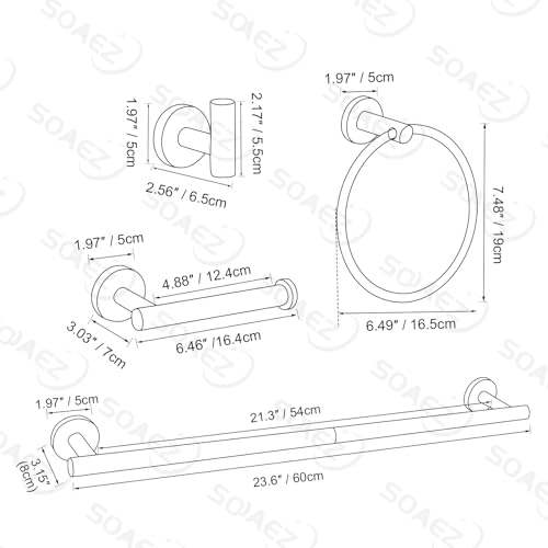 Brushed Gold Towel Bar Set 10 Pieces Bathroom Hardware Accessories Set Towel Rack Set for Bathroom SUS304 Stainless Steel Toilet Paper Holder Wall Mounted, 23.6 Inch