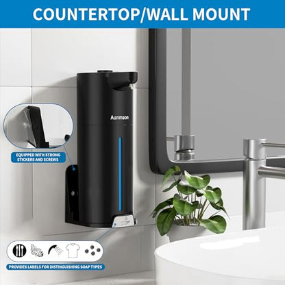 Automatic Soap Dispenser Touchless,15-Level,Kitchen Bath Black | Hands-Free,15-Level Dial Control,Thick & Thin Soap Compatible,Long Battery Life,Easy for Toddlers,Wall Mountable