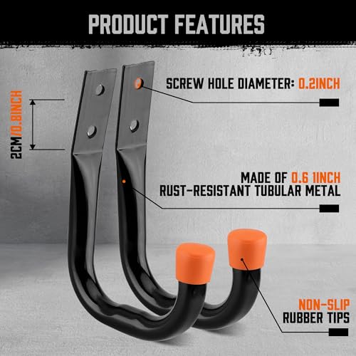 HORUSDY 10-Pack Garage Hooks, Utility Hook, 9" & 6” Garage Heavy Duty Wall Hook for Bikes, Kayak and Hanging Ladders
