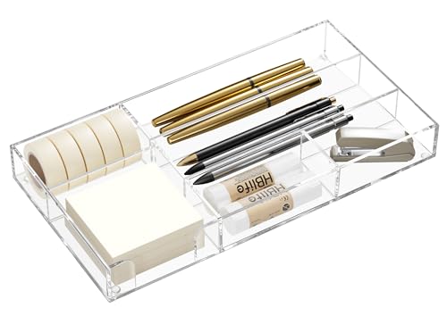 Acrylic Desk Drawer Organizer Tray with 6 Compartm... (Clear | Acrylic)