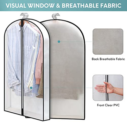 40" Clear Garment Bags for Hanging Clothes, 4" Gusseted Suit Bags for Closet Storage, Hanging Clothes Storage Suit Cover Bags with Zipper for Coats, Jackets, Shirts, 4 Packs