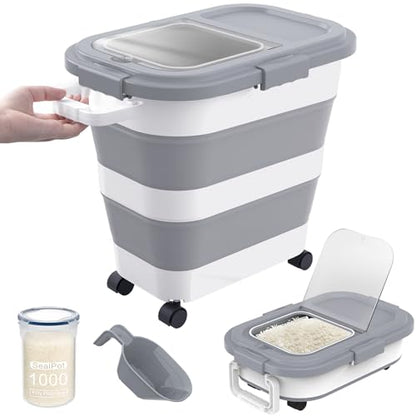 HOYTAMDA 25-35Lbs Rice Container,Collapsible Food Storage Container Wheels