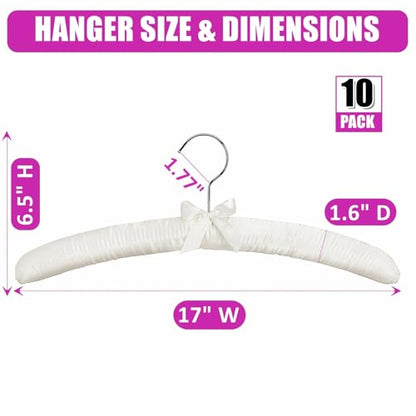 Amber Home 10 Pack Large Ivory Satin Padded Hangers for Women Clothing 17" | No Shoulder Bump, Silk Clothes Hangers for Sweaters, Dress, Wedding Dress, Bridal Gown, Cashmere