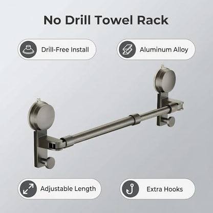 Suction Towel Rack, No Drill, Adjustable, RV Bathroom Kitchen, 15.7-30.7IN | Multi-use for bathroom, kitchen & RV，Adjustable length fits wall spaces，Easy install, removable, repositionable