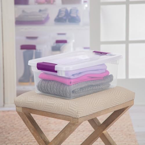 Sterilite 24-Pack ClearView Latch Box, Stackable Storage Organizer Bins for Home, 15 Quart | Clear Plastic Organizers with Color Accent Latches for Closet, Bedroom, Shelving Units, Dorm Room and Home Organization
