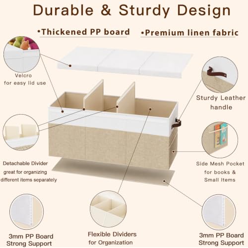 150L Extra Large Toy Storage Box with Lid for Boys Girls Nursery Playroom | Collapsible with Lid, Removable Divider, 40"x14"x16", Side Pockets, For Nursery, Living Room, Playroom