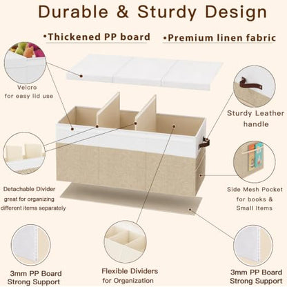 150L Extra Large Toy Storage Box with Lid for Boys Girls Nursery Playroom | Collapsible with Lid, Removable Divider, 40"x14"x16", Side Pockets, For Nursery, Living Room, Playroom