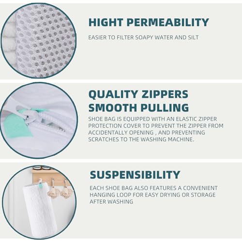 Shoe Washing Machine Bag Laundry Shoe Bag for Washer and Dryer Reusable 2pc Shoe Cleaning Bags for Sneakers 360° Deep Cleaning Machine for All Shoes Types With Self-locking Zipper